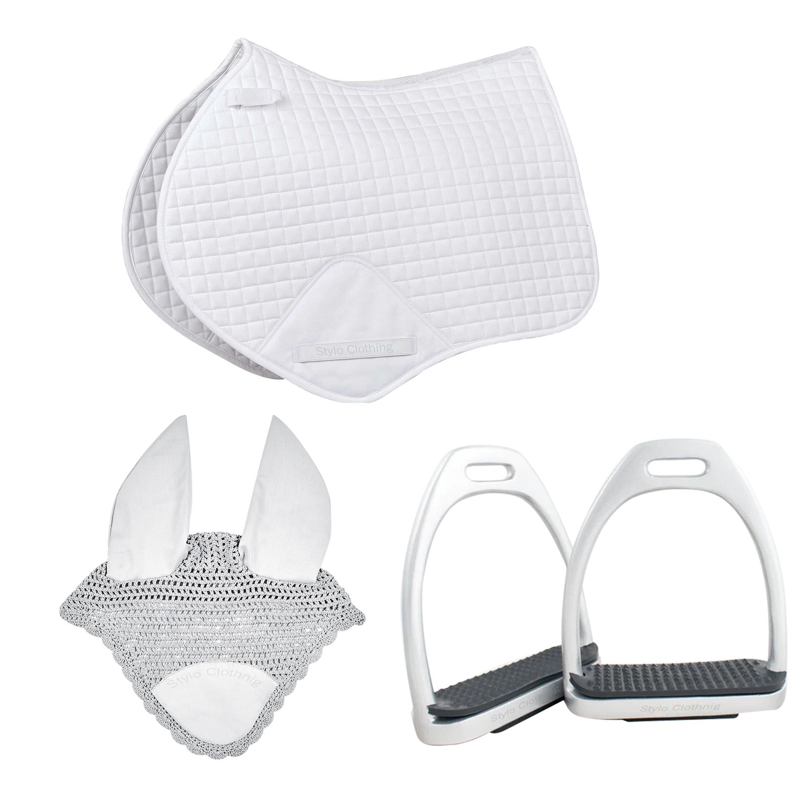 Fashionable All Purpose Horse Matchy Sets in Wholesale, Includes Ear Bonnet, Saddle Pad, and Stirrups - Stylo Clothing Wholesale