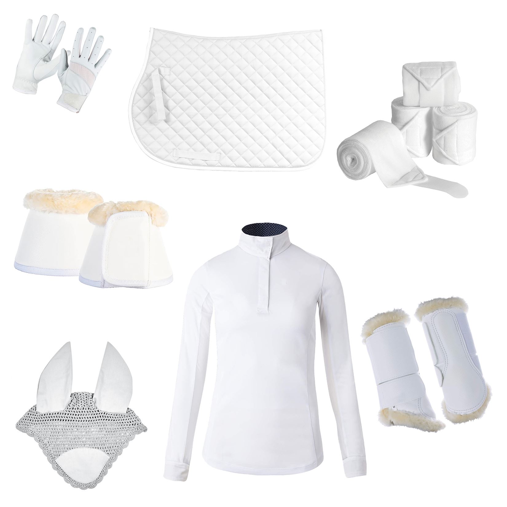 High-Quality White Color Horse Matching Sets in Wholesale, Custom Made with 7 Items