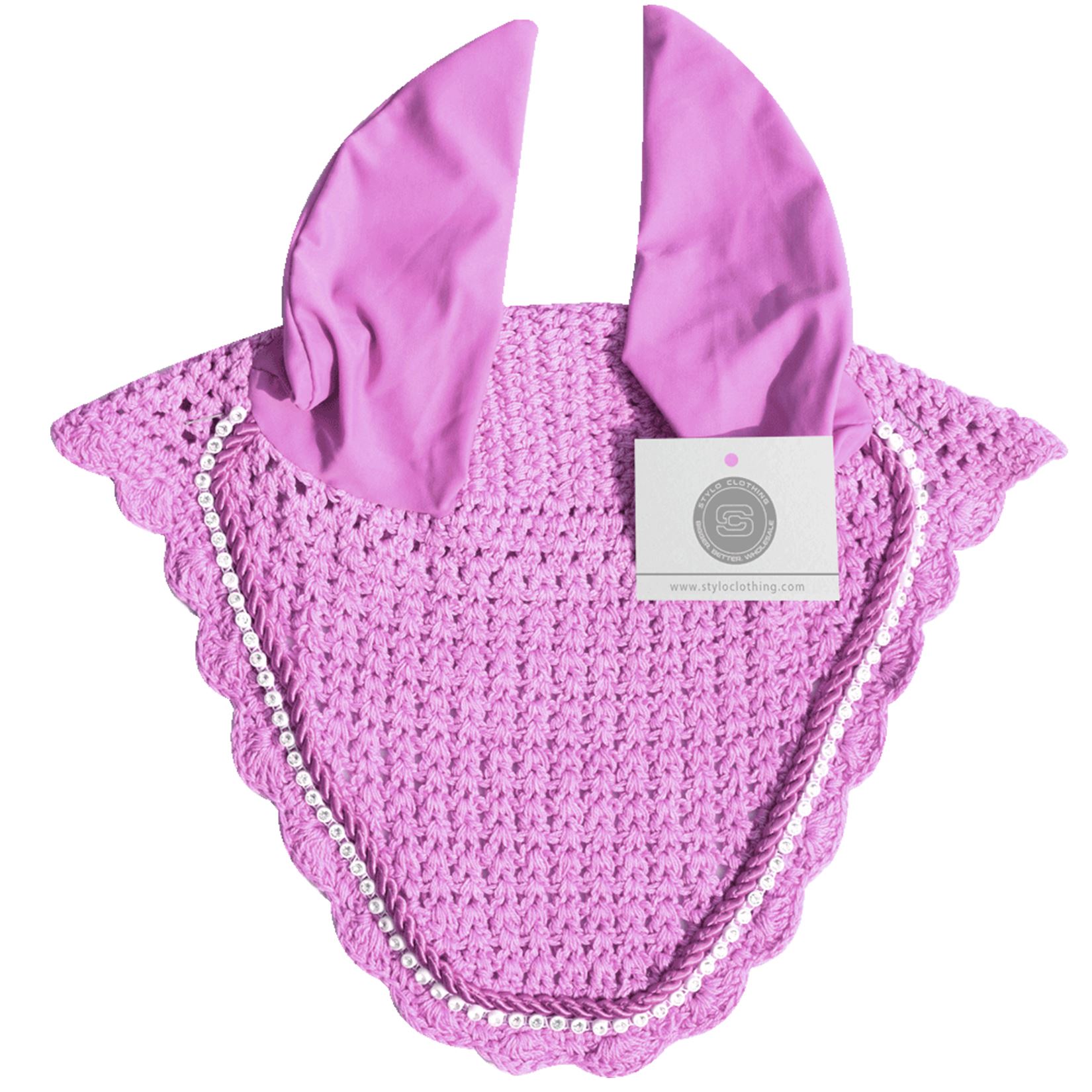 Lavender horse ear covers featuring rhinestones for a whimsical touch