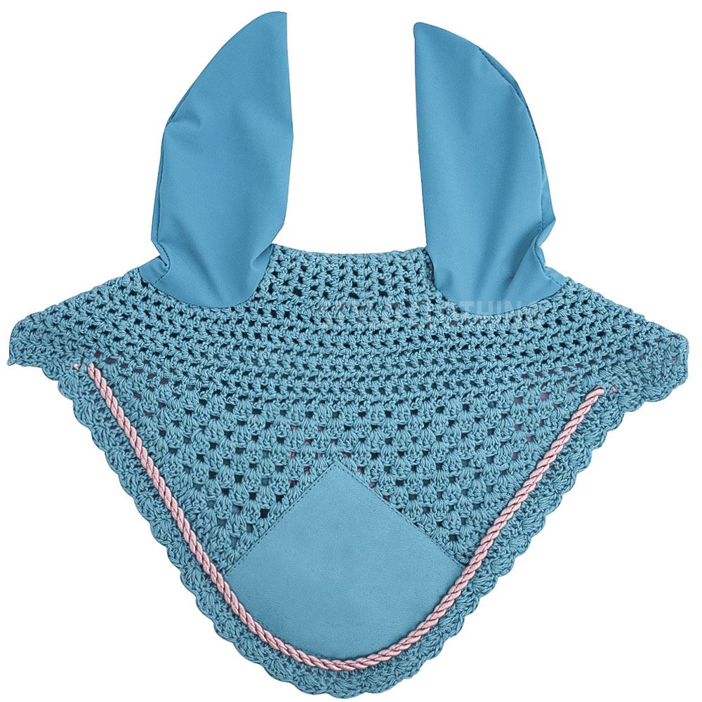 Sky blue lightweight ear bonnet with scalloped edges