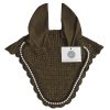 Classic Light Brown Horse Ear Covers | 100+ Rhinestone Options Light brown horse ear covers adorned with rhinestones for classic elegance