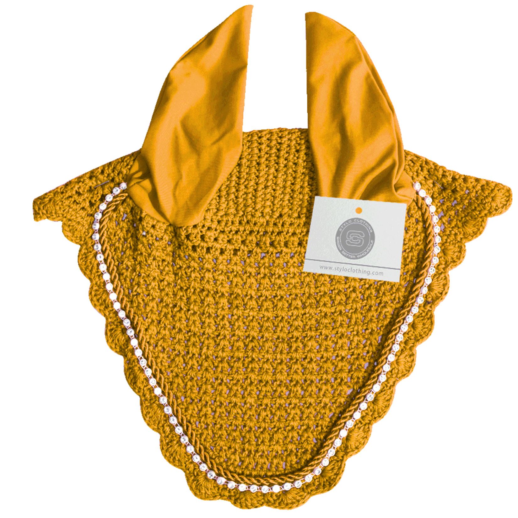 Mustard best ear bonnet providing stylish protection for horses