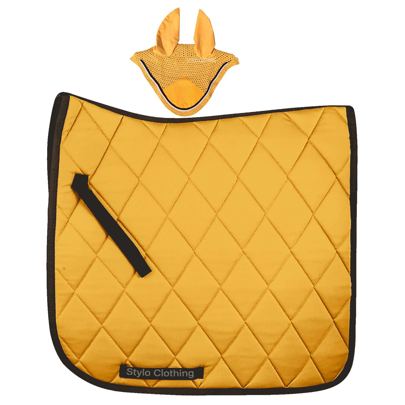 Top-selling-stylish-matching-set-Double-Cord-Ear-Bonnet-and-Cotton-Saddle-Pad. Durable Horse Matching Set in Wholesale, Double Cord Ear Bonnet and Cotton Saddle Pad for Equestrians
