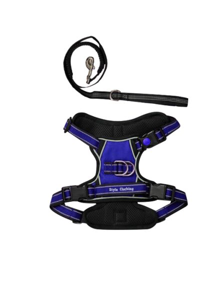 Reflective stitching on mesh dog harness and lead set, with strong lock clips for secure walks at night - Dog Harness and Lead