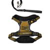 Durable mesh dog harness and lead set with secure lock clips and reflective stitching for safe, stylish walks.
